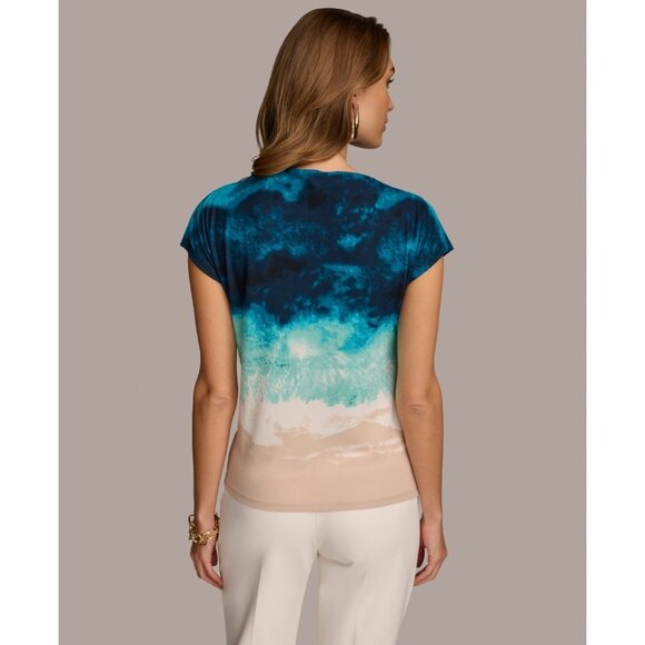 Donna Karan Women's Printed Short-Sleeve Top Blue Size XL MSRP $69 - Picture 5 of 5
